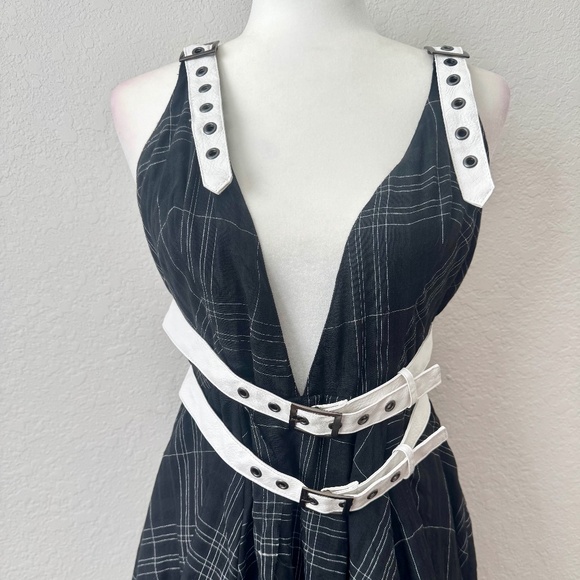 NWT Darker Wavs Dolls Kill Distortion Plaid Midi Dress Buckle Straps Size M - Picture 2 of 10